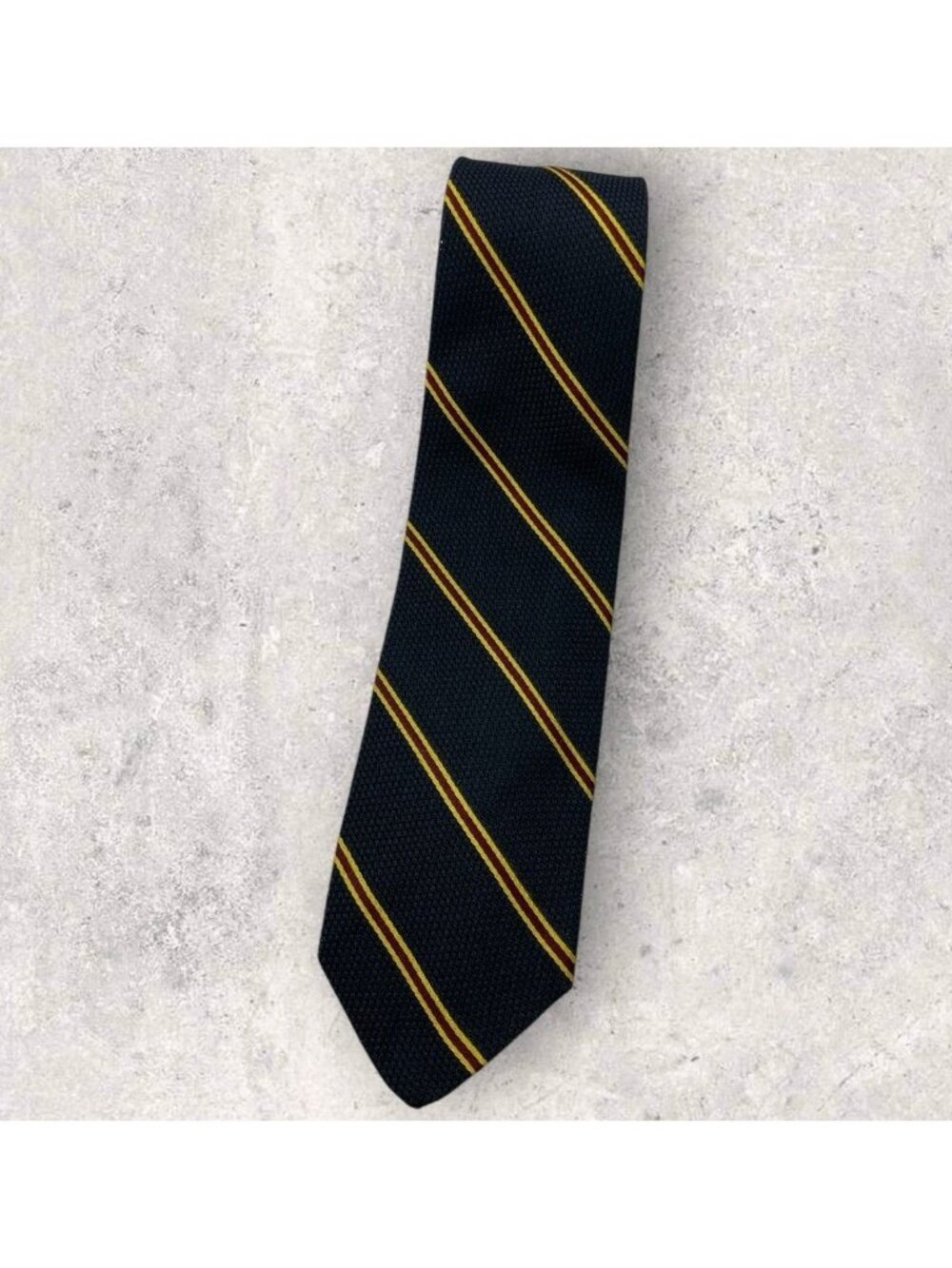 BROOKS BROTHERS VINTAGE Silk Tie USA Black Yellow Red Striped W:3.2" EUC